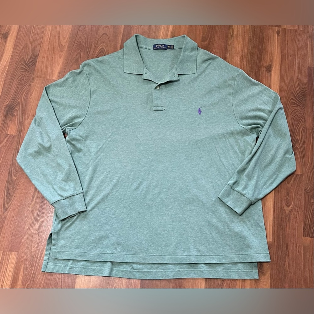 Polo Ralph Lauren Polo Shirt Mens 2XL Long Sleeve Green XXL Casual Classic‎